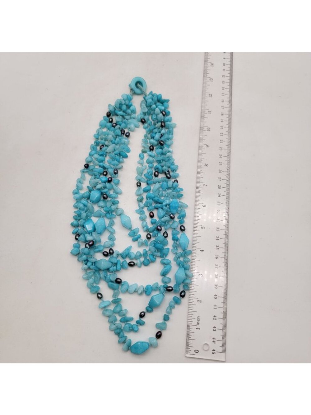 Artisan Blue Caribbean Quartz Gemstone & Peacock Pearls Multi-Strand Necklace - Picture 5 of 5